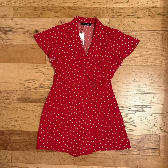 Sugar Lips Red Polka Dot Romper Dress - Picture 2 of 3